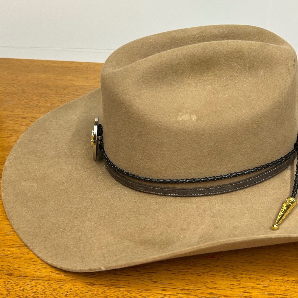 Justin Bent Rail 6X Tan Felt Cowboy Hat 7 1/4 Western Cattleman Crease J Concho - Picture 9 of 16